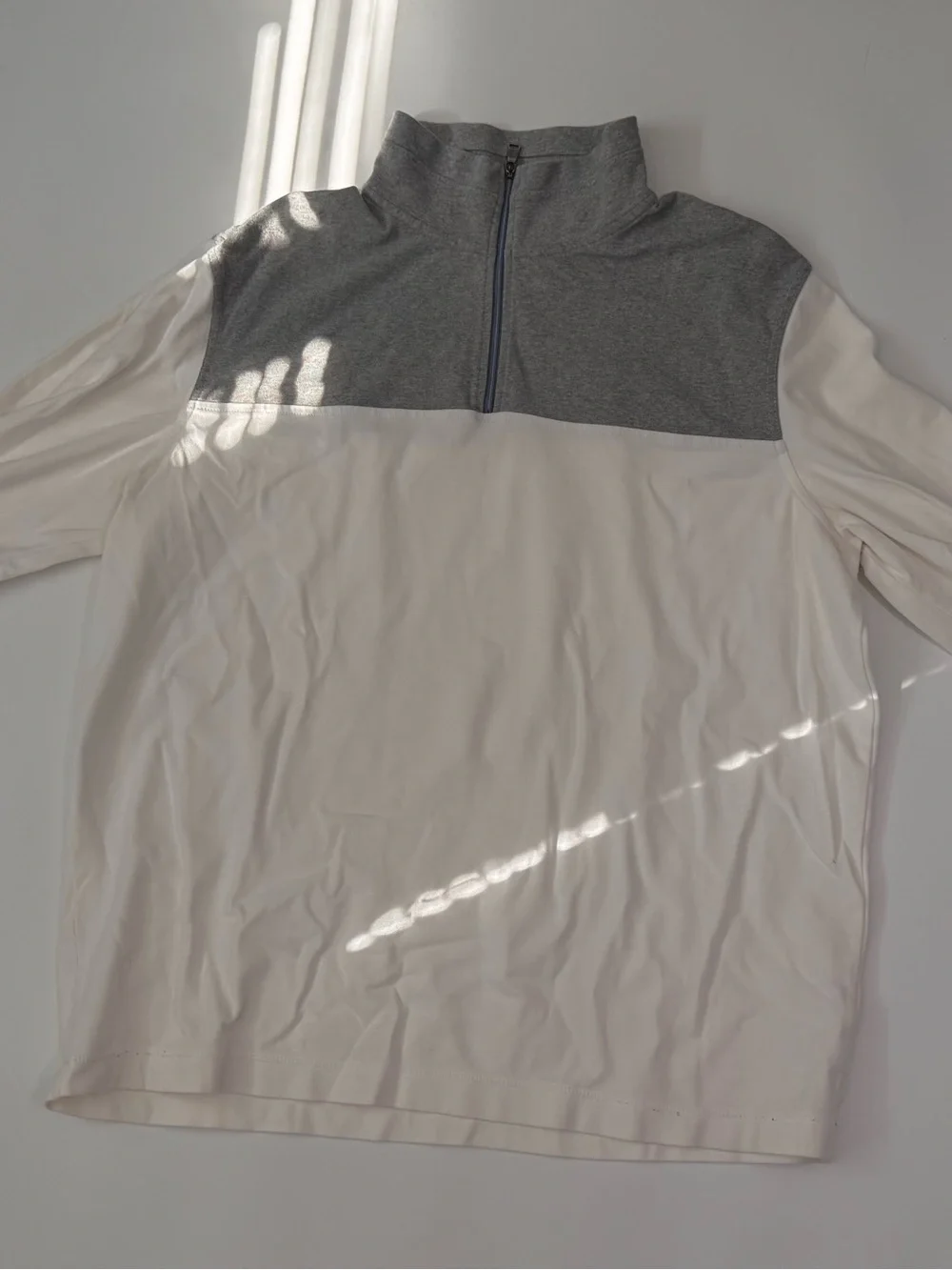 Banana Republic Men's Two-Tone Quarter-Zip Sweater in White and Gray